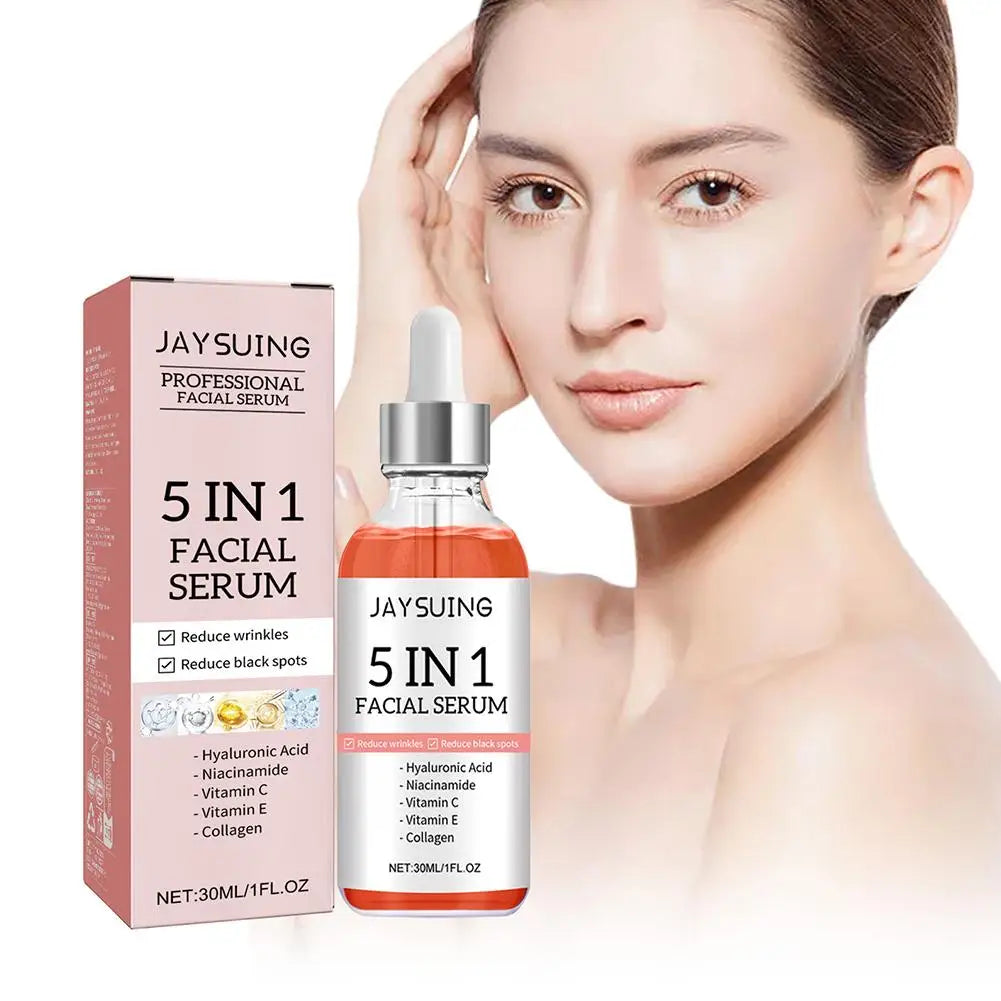 Sérum Visage 5 en 1 — Vitamine C, Acide Hyaluronique & Collagène