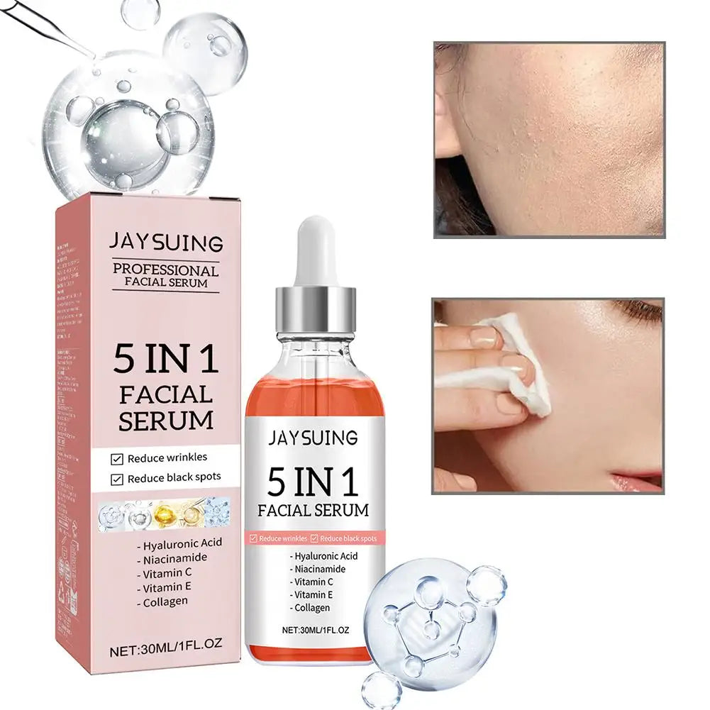 Sérum Visage 5 en 1 — Vitamine C, Acide Hyaluronique & Collagène